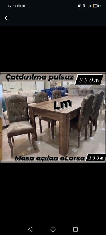 Masa və oturacaq dəstləri: Qonaq otağı üçün, Yeni, Açılan, Dördbucaq masa, 6 stul -da lalafo.az — 25 Masa və oturacaq dəstləri: Qonaq otağı üçün, Yeni, Açılan, Dördbucaq masa, 6 stul — 25