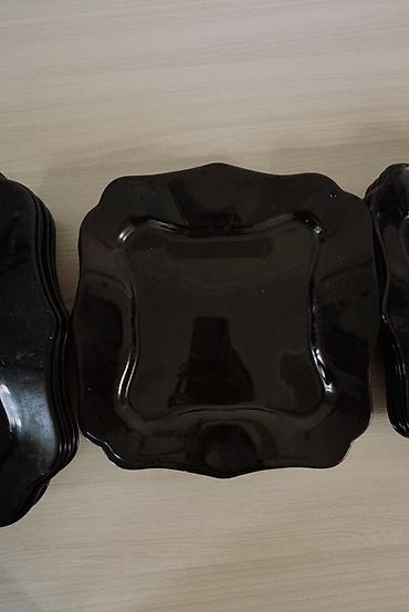 dish sets: Набор квадратных тарелок из чёрного стекла небьющееся стекло в наборе — 3