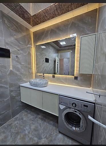 Hamam dolabları: Ağ rəngdə, müasir dizaynlı tualet masası. Üzərində dairəvi formalı, ağ — 4