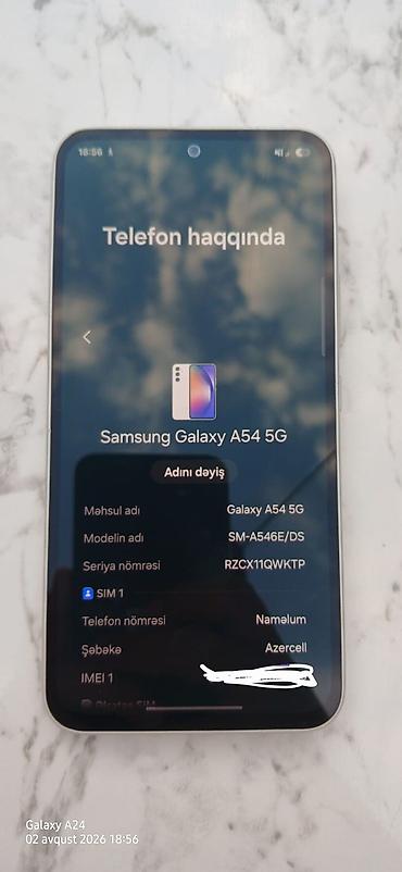 iphone xs barter: Samsung Galaxy A54 5G, 128 GB, rəng - Ağ, Barmaq izi — 10