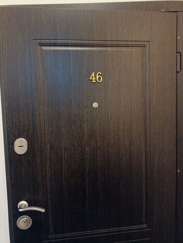 Giriş qapıları: Ağ rəngli giriş qapısı – klassik panel dizaynlı, qara metal karkaslı — 7