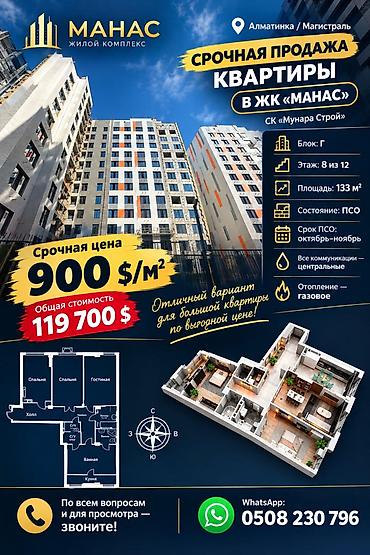 Продажа квартир: 3 комнаты, 133 м², 8 этаж, ПСО (под самоотделку) — 1