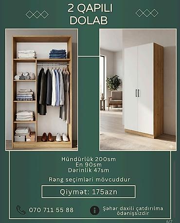 wkaf: 2 qapılı dolab - Ölçülər: hündürlük 200 sm, en 90 sm, dərinlik 47 sm — 1