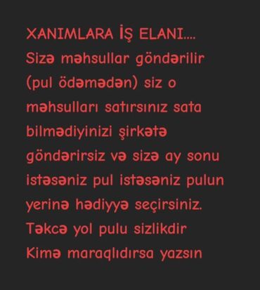 Digər ixtisaslar: Evdən idarə edilir heç bir pul ödəmədən mallar sizə gəlir təkcə yol