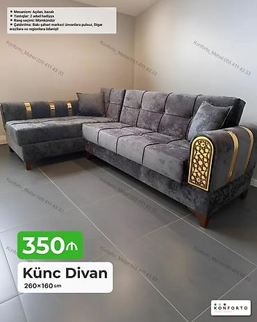 Диваны: Künc divan – 260×160 sm - Mexanizm: açılan, bazalı (yataq funksiyalı — 1