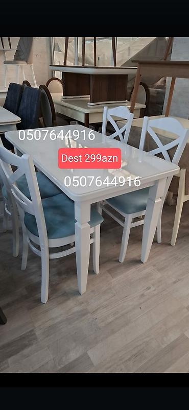 Masa və oturacaq dəstləri: Mətbəx üçün, Yeni, Açılmayan, Dördbucaq masa, 4 stul — 8
