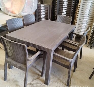 стол кухонный: Новый, Прямоугольный стол, 6 стульев, Раскладной, Со стульями, Пластик, Турция