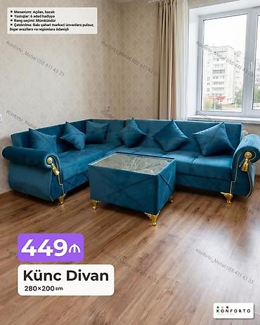 Künc divan – 280×200 sm - Açılır, bazalı mexanizm: yuxu üçün