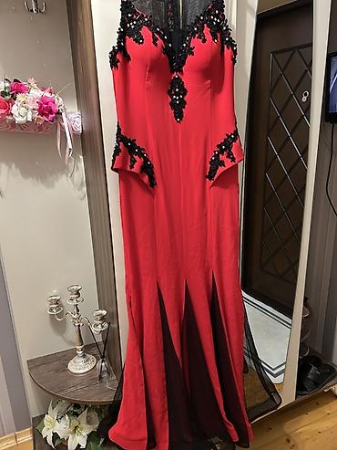 Ziyafət donları: Qırmızı-qara uzun ziyafət/raqs donu - Model: qolsuz, uzun ətəkli - — 9