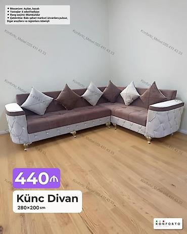 Künc divan – 280×200 sm Xüsusiyyətlər: - Mexanizm: açılan, bazalı