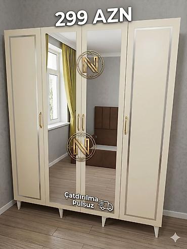 qapi dekoru: Dörd qapılı geyim dolabı - Rəng: krem - Ön fasadda 2 böyük güzgü qapı — 1