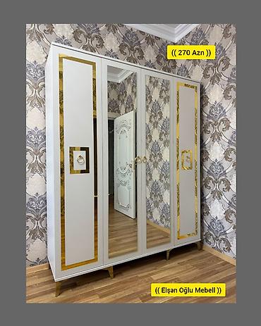 skaf: Yeni, 4 qapılı, Güzgülü, Ağ, Açılan, Düz dolab — 1