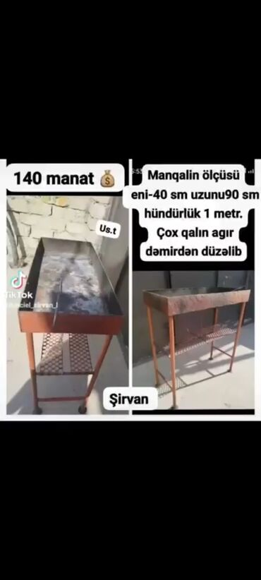 çay evi avadanlıq: Material: Dəmir Növ: Manqal Ölçü: Böyük Eni: 40 sm Uzunluq: 90 sm