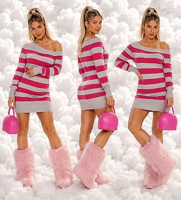levis papuce: Ženska pletena mini haljina – prugasti dizajn - Model: mini dužina — 4