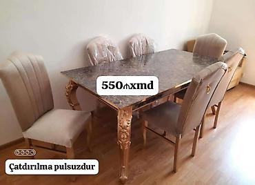 dehliz mebel: Mətbəx/qonaq otağı üçün dəst: mərmər naxışlı masa və 6 ədəd yumşaq — 1