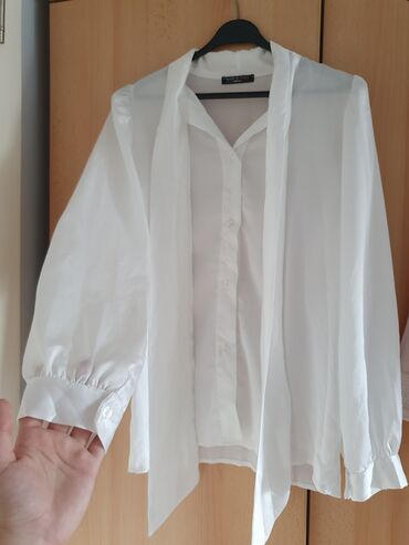 zenske bluze i kosulje: One size, Satin, Single-colored, color - White