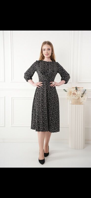 Повседневные платья: Элегантное женское платье миди с длинными рукавами, идеально — 9