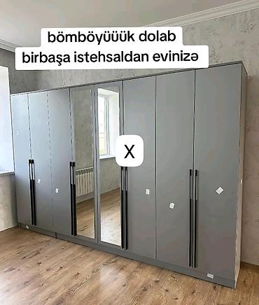 seyfi qapi: Böyük tutumlu, müasir dizaynlı qarderob dolabı - Rəng: boz, mat səth — 1