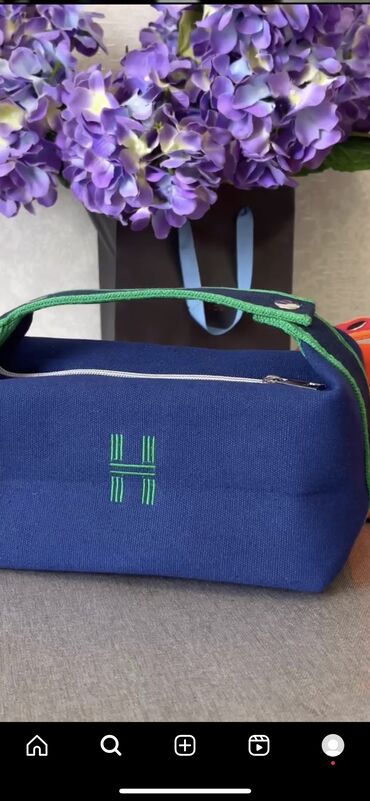 японская косметика: Косметичка-сумочка Hermes bag.Ткань джинсовая,очень удобная и