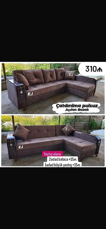 divan balaca: L‑şəkilli yumşaq künc divan - Açılan, bazalı model: alt hissədə geniş — 1