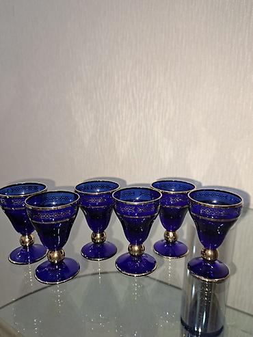 qab dəsti: Rümkalar, rəng - Göy, Şüşə, 6 ədədli dəst, Çexiya — 2