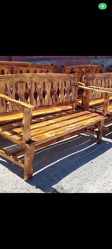 taxta stol stul: Düz masa, Skameykalar ilə, Açılmayan, Taxta — 1