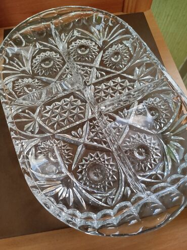 Mətbəx aksesuarları: Xrustal çərəz qabı Kəsilmiş naxışlı şüşə/bohem tipli servis qabı -