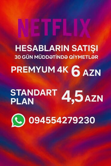 📣 Salam! Netflix hesablarının satışı ilə bağlı məlumat: ✅ PREMYUM 4K