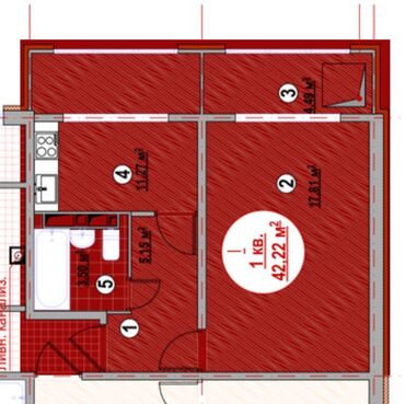 ищу квартиру дордой рынок рядом: 1 бөлмө, 42 кв. м