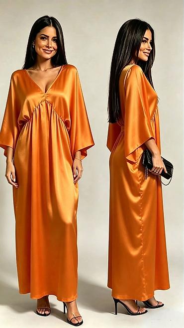 baletanke devojcice: Duga satenska haljina sa V‑izrezom i širokim kimono rukavima - Model — 3