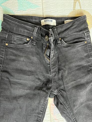 серые джинсы: Прямые, ColinS, Корея, Высокая талия