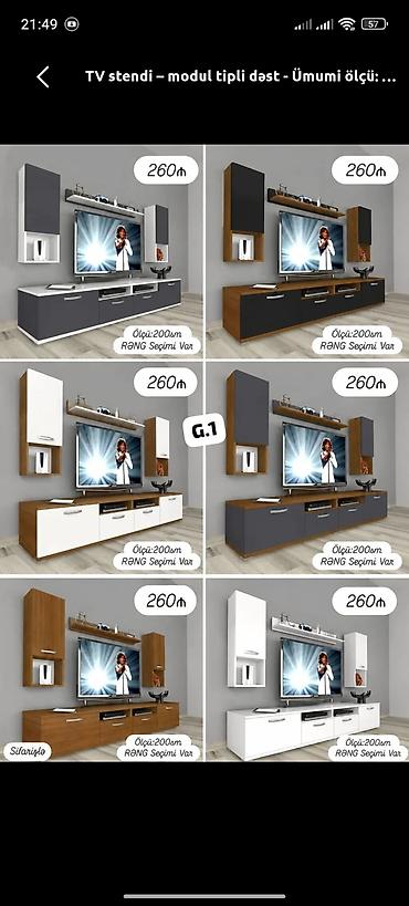 dibçək rəfi: TV stendi – modul tipli dəst - Ümumi uzunluq: 200 sm - Modul quruluş — 1