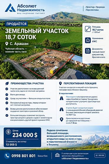 аренда недвижимости киргизия: 18 соток, Для строительства, Красная книга, Договор купли-продажи — 1