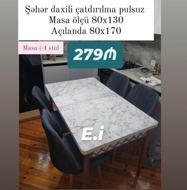 Masa və oturacaq dəstləri: Mətbəx üçün, Açılan, 4 stul