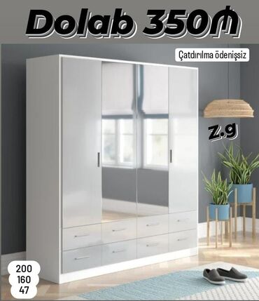 madeyra mebel dolablar: Yeni, 4 qapılı, Açılan, Düz dolab