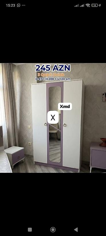guzgu samdan: 3 qapılı paltar dolabı Ölçülər: Dərinlik 47 sm × Hündürlük 200 sm × — 1