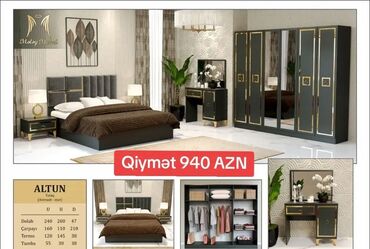 Yataq otağı dəstləri: 2 təknəfərlik çarpayı, Dolab, Tumba, 2 tumba, Azərbaycan, Yeni — 25