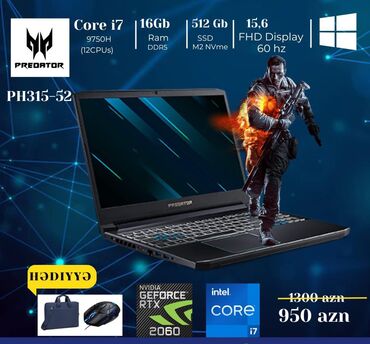 HP: İşlənmiş Acer Predator, 15.6 ", Intel Core i7, 512 GB, Rayonlara çatdırılma, Ödənişli çatdırılma, Ünvandan götürmə