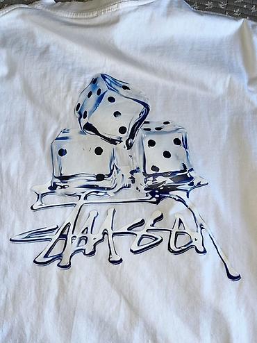 Футболки: Футболка Stussy, белая, хлопок. - Материал: 100% cotton (ярлык: Made — 3
