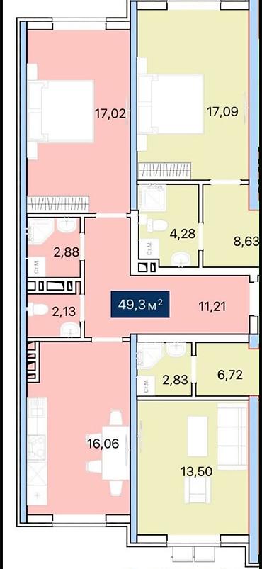 49: 1 комната, 49 м², Достук с. Элитка, 3 этаж, ПСО (под самоотделку) — 2