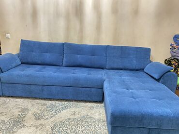 диван ьу: Угловой диван, цвет - Синий, Б/у