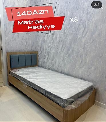 ucuz masa: Tək nəfərlik çarpayı - Material: taxta karkas, başlıqda yumşaq — 1