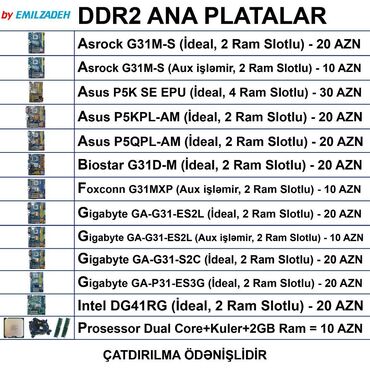 Monitorlar: Ana Platası Asus Asrock Gigabyte Foxconn, İşlənmiş