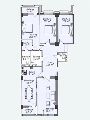 3 ком: 4 комнаты, 164 м², Элитка, 5 этаж, ПСО (под самоотделку) — 5