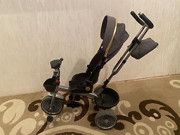 3 tekerli velosiped: Uşaq üçün 3 təkərli velosiped-kolyaska - Rəng: boz (qızılı detal — 3