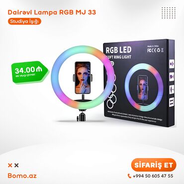 video işıq: 📦 Studiya İşığı Dairəvi Lampa RGB MJ 33 BM-25 🔸 Ölçüsü: 33 sm 🔸