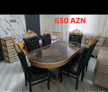 Masa və oturacaq dəstləri: Qonaq otağı üçün, Yeni, Açılmayan, Dördbucaq masa, 6 stul — 26