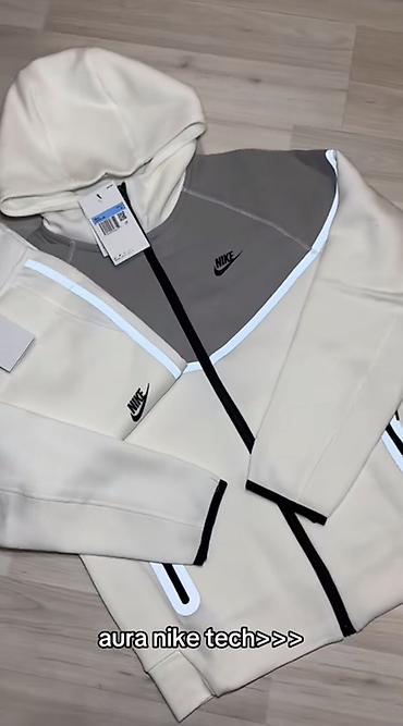 tech fleece: Nike Tech Fleece kapüşonlu jaket - Rəng: krem-ağ və boz panellərin — 1