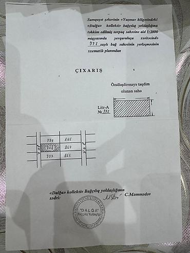 baki quba: 6 sot, Tikinti, Mülkiyyətçi, Kupça (Çıxarış), Texniki pasport — 4