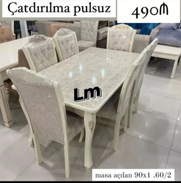 mebel masa: Qonaq otağı üçün, Yeni, Açılmayan, Dördbucaq masa, 6 stul, Azərbaycan
